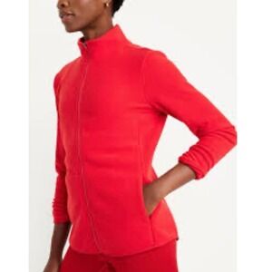 Old Navy Jacket womens Small Petite‎ Orange Micro Fleece Full Zip High Neck